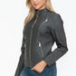 Snobbish Ready To Own The Night Faux Leather Zip Up Mock Neck Jacket in Charcoal