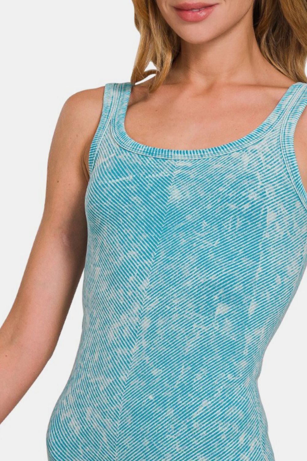 Zenana Chance Of Sun Ribbed Scoop Neck Tank in Ice Blue