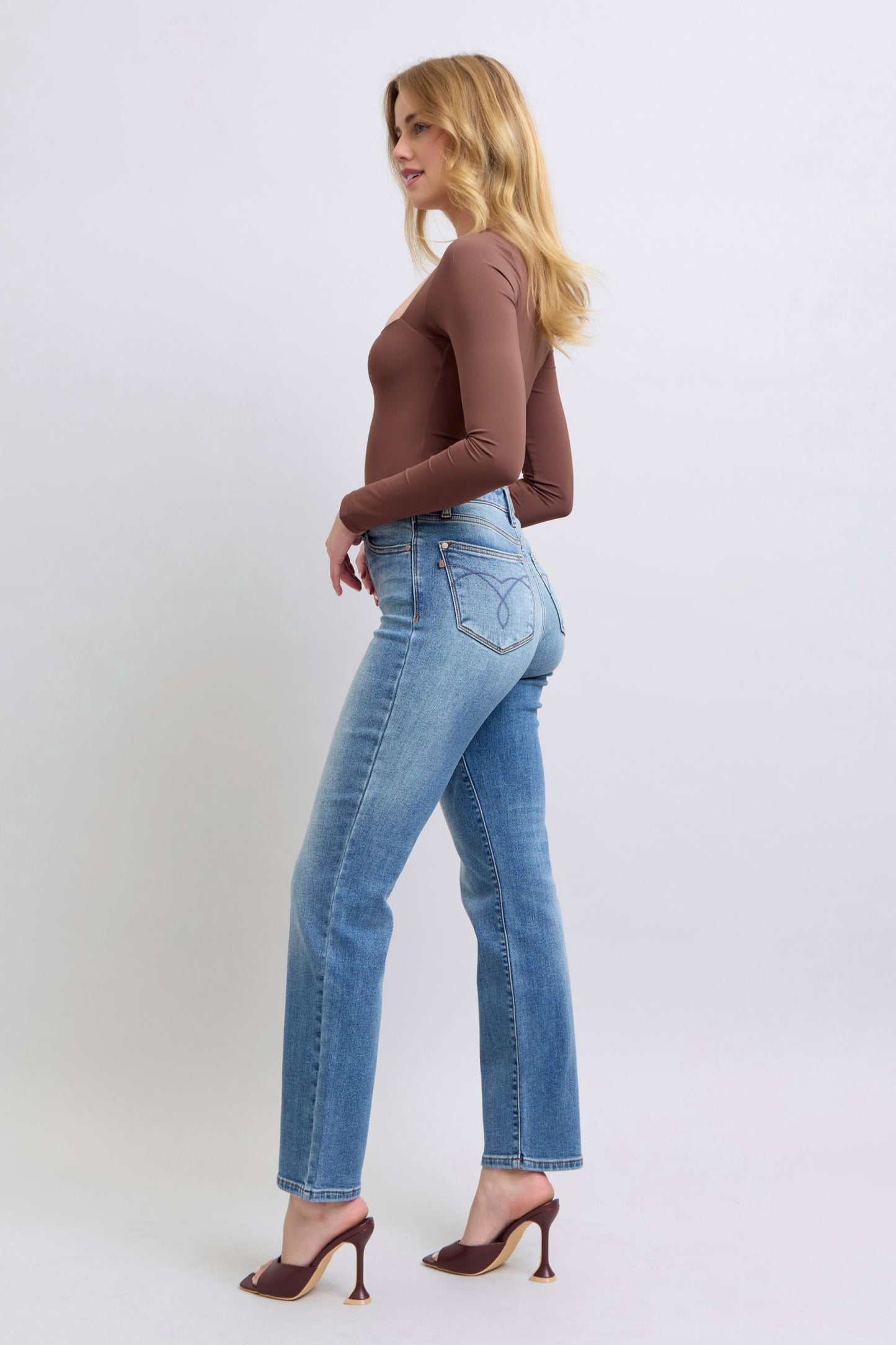 Judy Blue Jackie Vintage Wash Thermal Straight Jeans