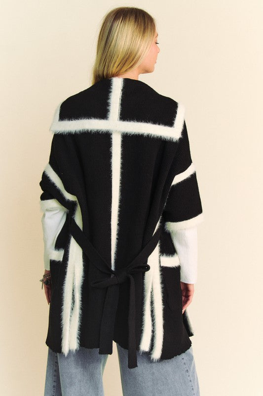 Davi & Dani Just Breathe Fuzzy Trim Open Front Loose Fit Cardigan