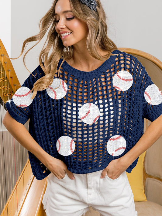 BiBi Catch Ya Later Baseball Patch Short Sleeve Net Cover-Up