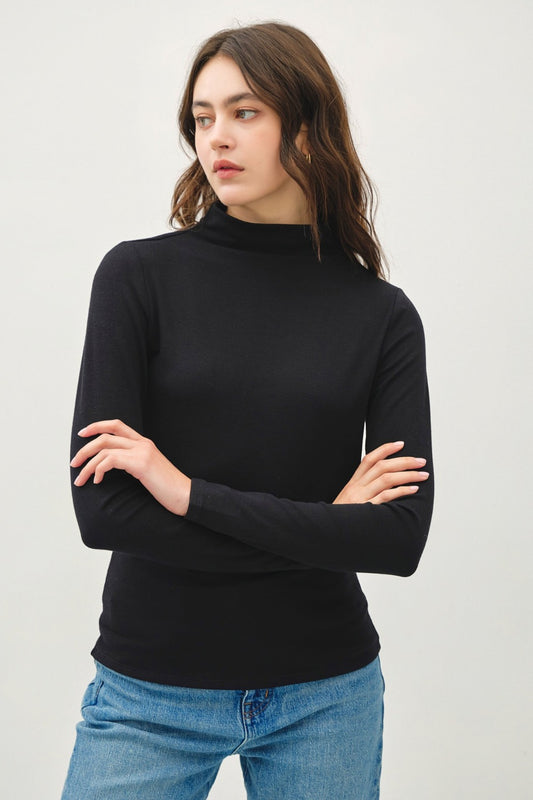 Be Cool Finding My Balance Mock Neck Long Sleeve T-Shirt in Black