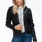 YMI Hooded and Happy Removable Faux Layered Multi-Pocket Jacket with Fuzzy Hood in Black