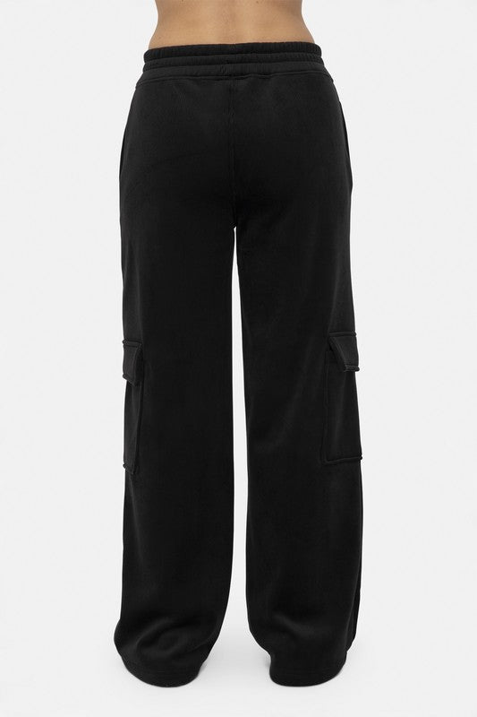 Mono B Leap Of Faith Elastic Waist Corduroy Cargo Pants in Black