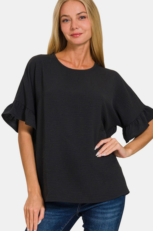 Zenana She Spreads Her Wings V-Neck Flutter Sleeve Top