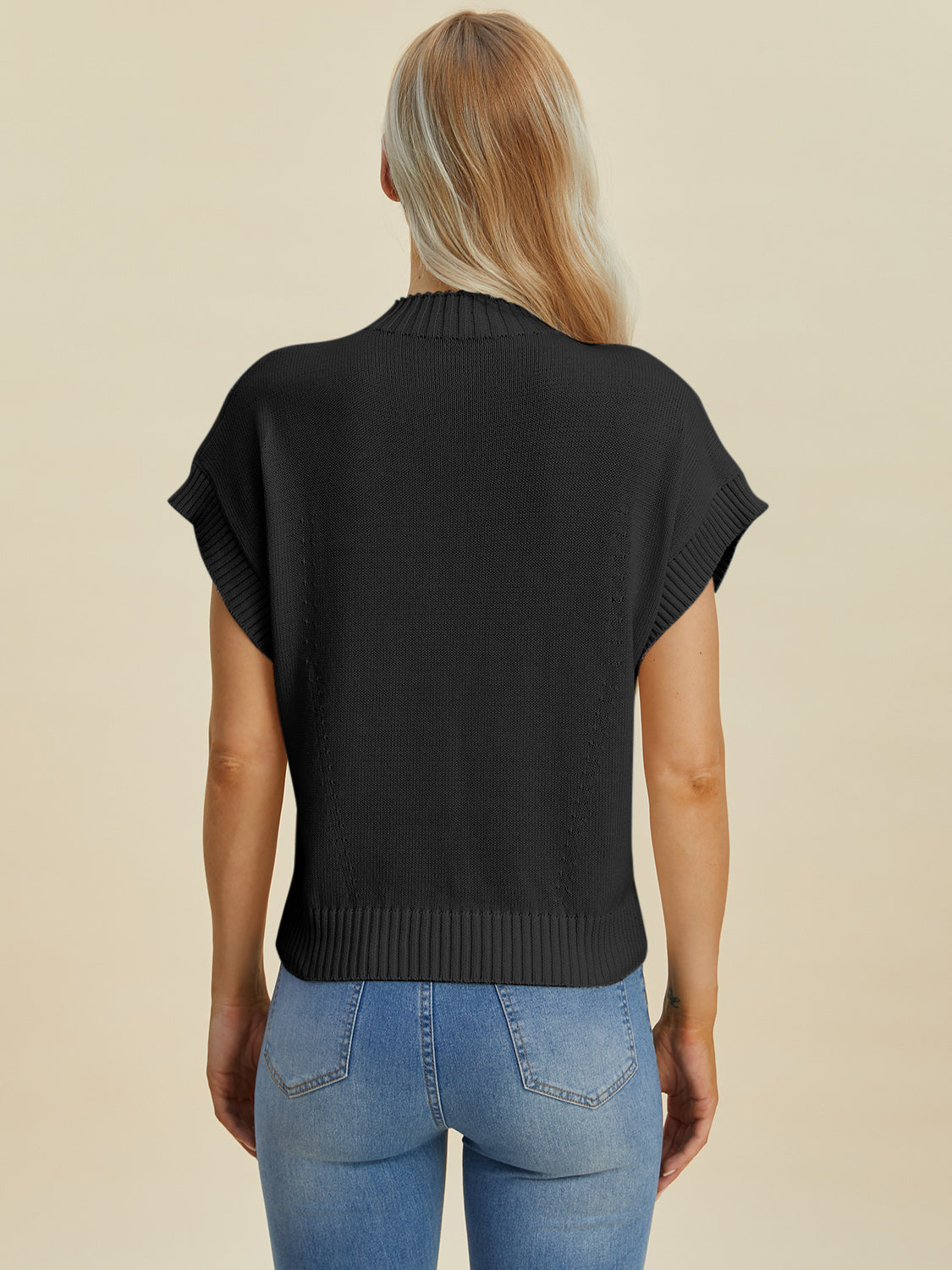 Double Take Lovely Day Mock Neck Short Sleeve Sweater