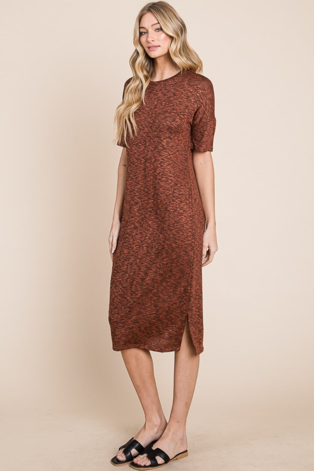 BOMBOM For The Evening Side Slit Midi Dress in Rust