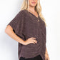 Be Stage Knit and Shimmer Lurex Center Elastic Cinched Knit Top in Brown