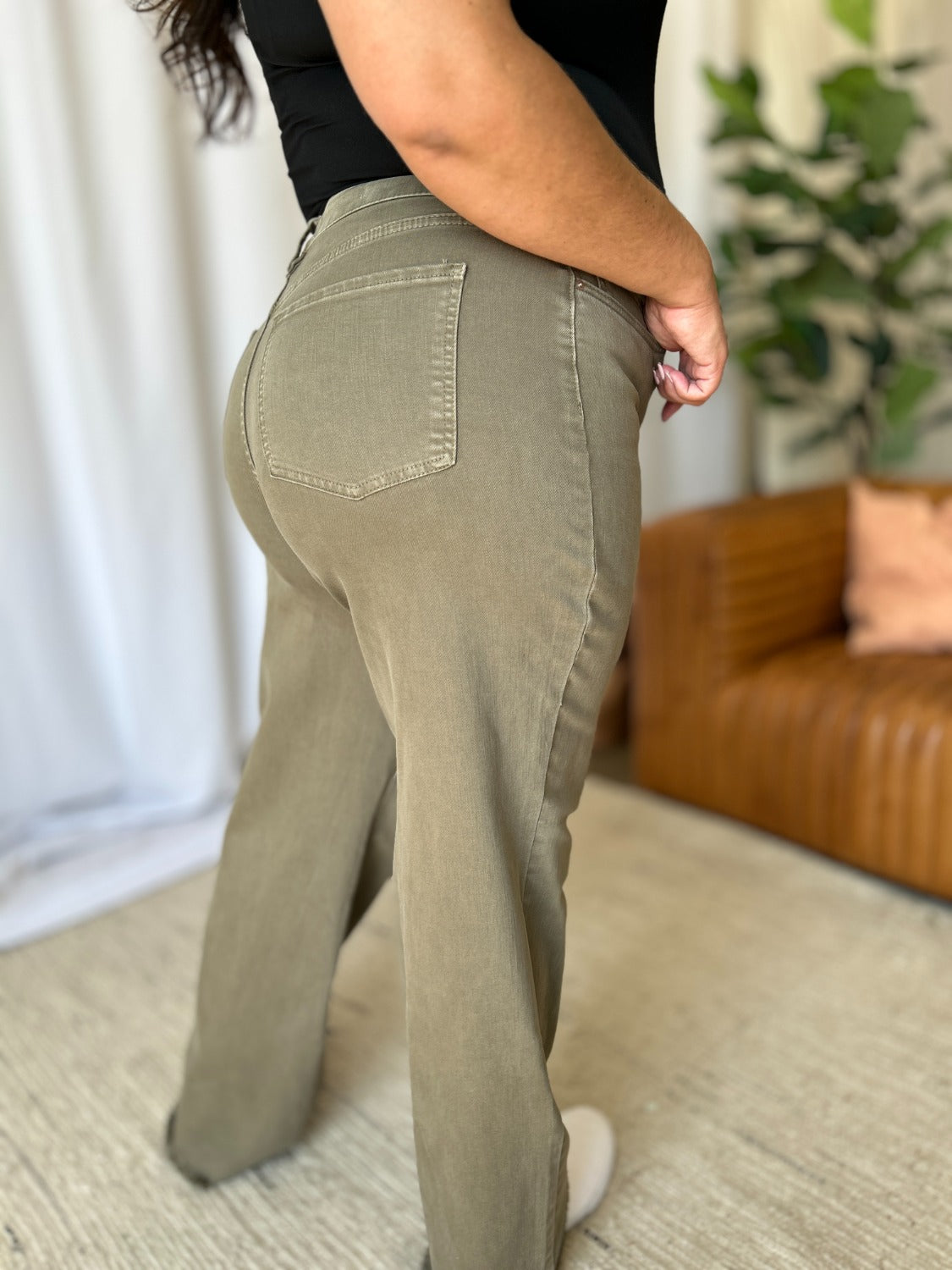 RFM Dani High Rise Garment Dye Wide Leg Jeans in Sage