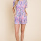 BOMBOM Flower Bed Dreams Print Short Sleeve Romper with Pockets in Plum