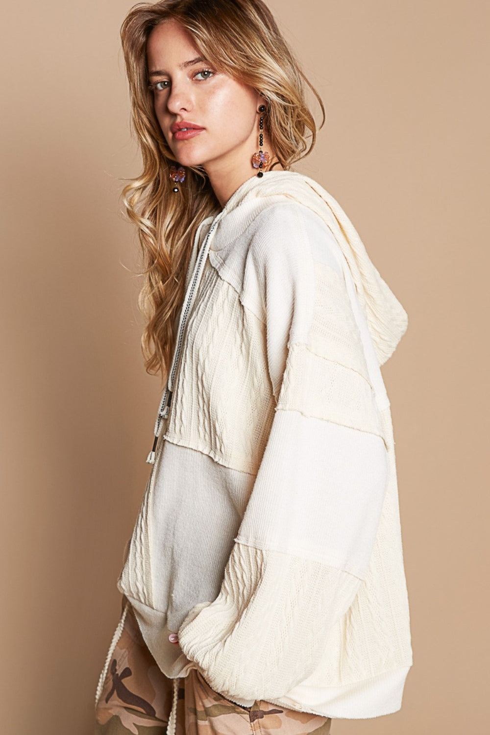 POL Everyday Living Exposed Seam Hooded Knit Top