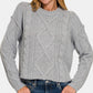 Zenana My Chilliest Adventure Cropped High Low Cable Sweater with Side Slits in H Grey