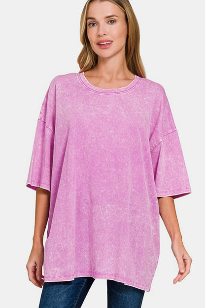 Zenana No Worries Washed Oversized T-Shirt in Moonlit Mauve