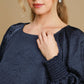 Umgee Perfectly Imperfect Wrinkled Lantern Sleeve Blouse in Navy