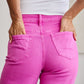 RFM Chloe Tummy Control High Waist Raw Hem Crop Jeans in Pink Rouge