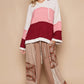 POL Walk In The Park Color Block Long Sleeve Hooded Sweater in Pink Burgundy Multi