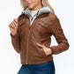 YMI Hooded and Happy Removable Faux Layered Multi-Pocket Jacket with Fuzzy Hood in Rust