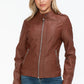 Snobbish Born To Ride PU Leather Biker Jacket with Side Zip Pockets in Brandy