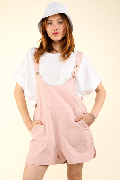 VERY J But There's More Adjustable Waist Suspender Overalls with Pockets in Pink