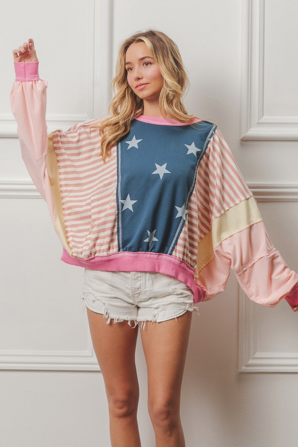 BiBi Blushed Stars and Stripes Long Sleeve Top