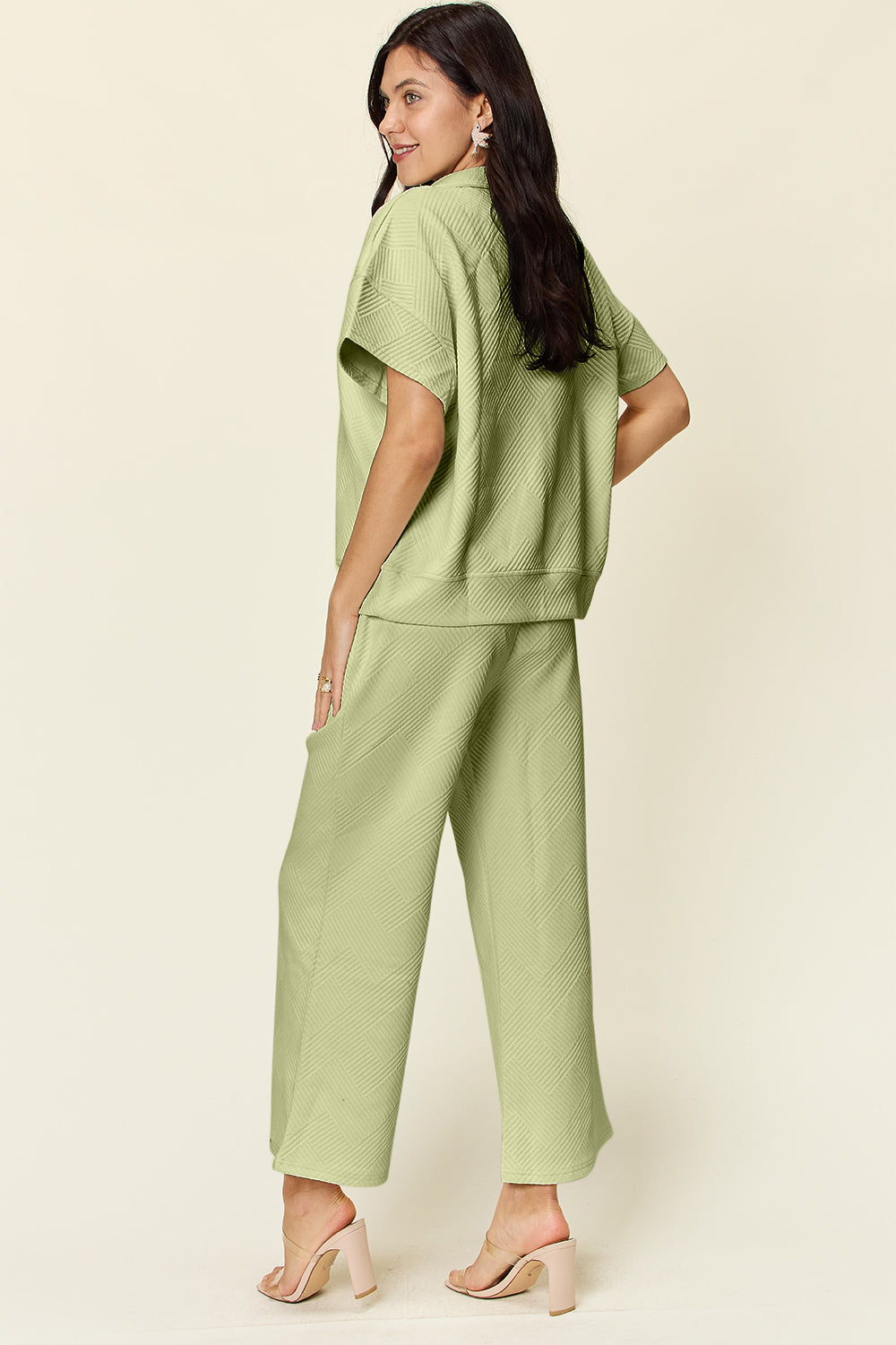 Double Take All About That Glow Texture Half Zip Short Sleeve Top and Pants Set