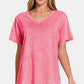 Zenana Cute in Strawberry Washed Short Sleeve V-Neck T-Shirt