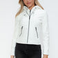 Snobbish Embrace The Day Faux Leather Zip Up Drawstring Hooded Jacket in White