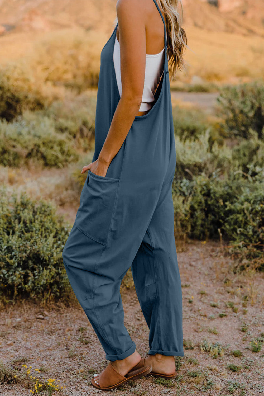 Double Take The Hot Shots V-Neck Sleeveless Jumpsuit with Pockets