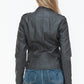 Snobbish Born To Ride PU Leather Biker Jacket with Side Zip Pockets in Charcoal