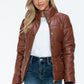 YMI Cozy Perfection Pocketed Zip Up Turtleneck Puffer Jacket in Brandy