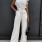 Captivating Muse Ruffled Round Neck Cap Sleeve Jumpsuit with Pockets