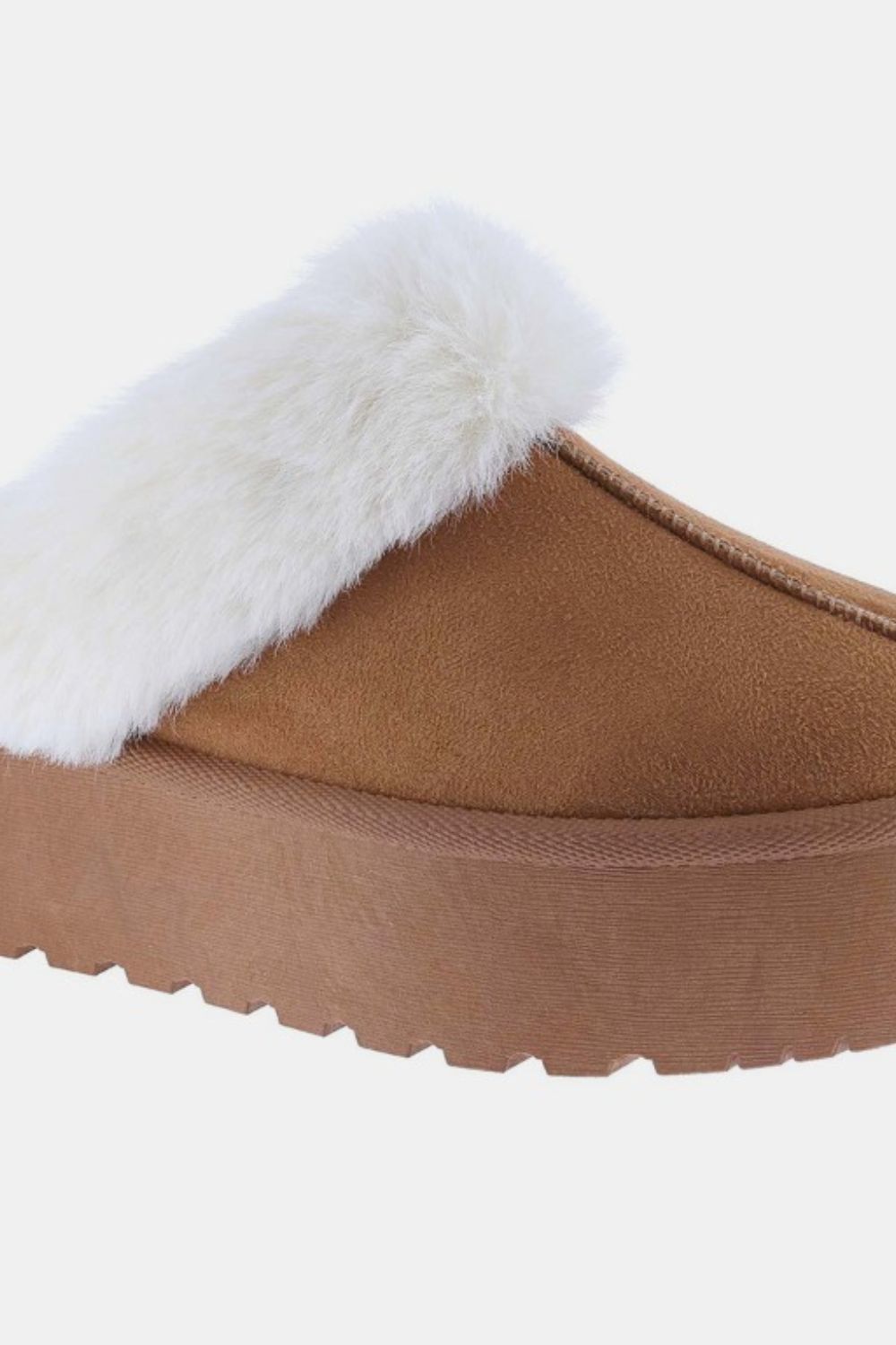 Weeboo Stepping In Cozy Thick Bottom Fur Trim Snow Slippers in Tan