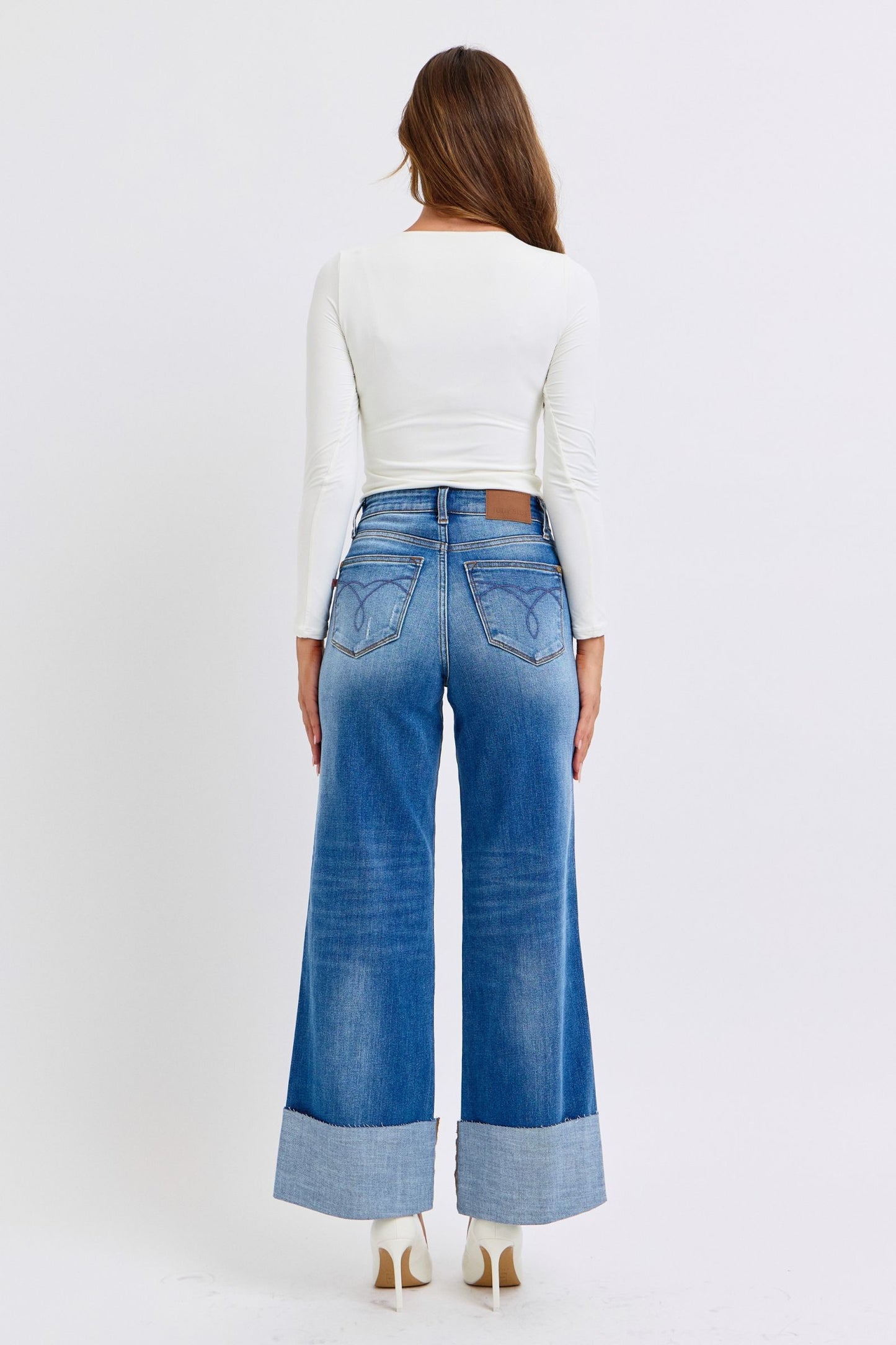 Judy Blue Rae Distressed High Waist Wide Leg Jeans