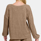 Zenana Collecting Moments V-Neck Long Sleeve Ribbed Top and Shorts Set in Camel