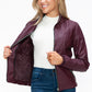 YMI Fuzzy Feels Faux Layered Double-Zipper Jacket with Fuzzy Hood in Wine