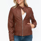 Snobbish Born To Ride PU Leather Biker Jacket with Side Zip Pockets in Brandy