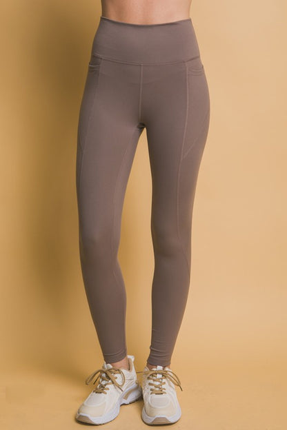 Love Tree In Slay Mode High Waist Leggings with Side Pockets in Taupe