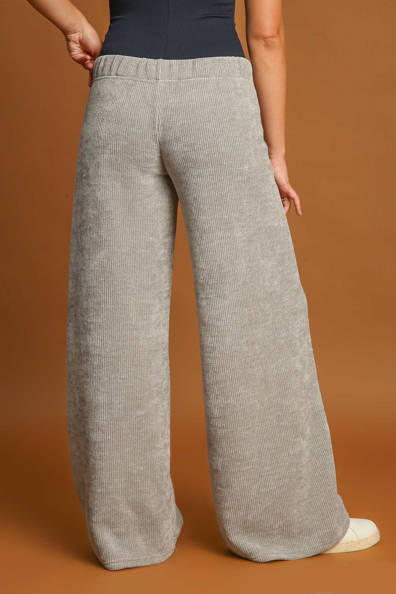 Umgee Breezy and Beautiful Elastic Waist Wide Leg Pants in Light Gray