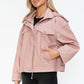How Dare U My Favorite Layer Drawstring Hem PU Leather Zip Up Jacket in Mauve