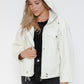 How Dare U My Favorite Layer Drawstring Hem PU Leather Zip Up Jacket in White