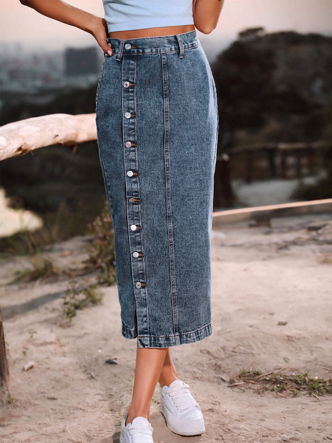 Keeping It Classic Button Down Denim Skirt