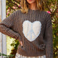 POL Peace and Love Cable-Knit Peace Patch Dropped Shoulder Sweater in Dark Gray