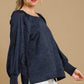 Umgee Perfectly Imperfect Wrinkled Lantern Sleeve Blouse in Navy