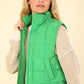 VERY J In Puffer Haven Zip Up Puffer Padded Warm Vest in Kelly Green