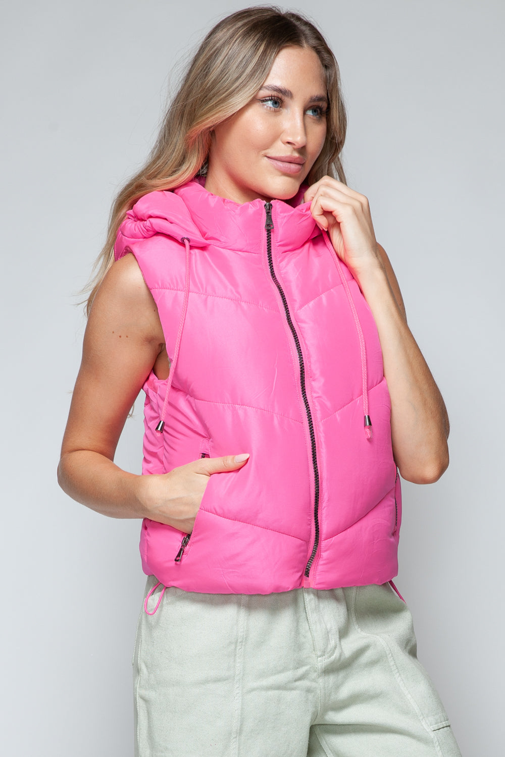 Snobbish A Quilted Beauty Zip Up Quilted Hooded Vest in Pink
