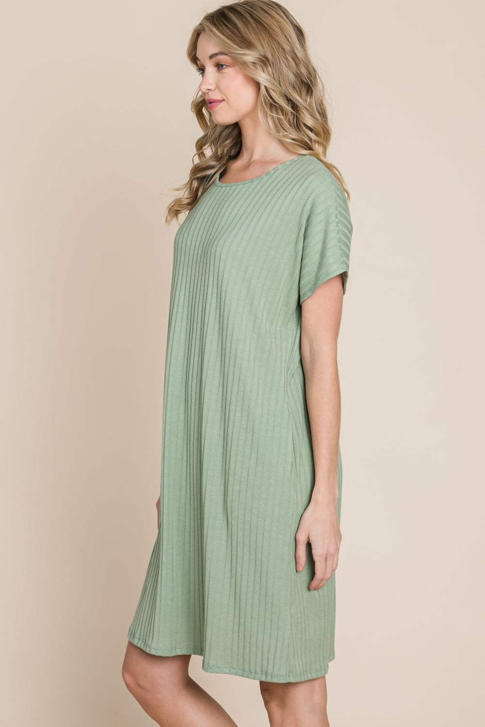 BOMBOM Breezy Day Ribbed Short Sleeve Dress with Pockets