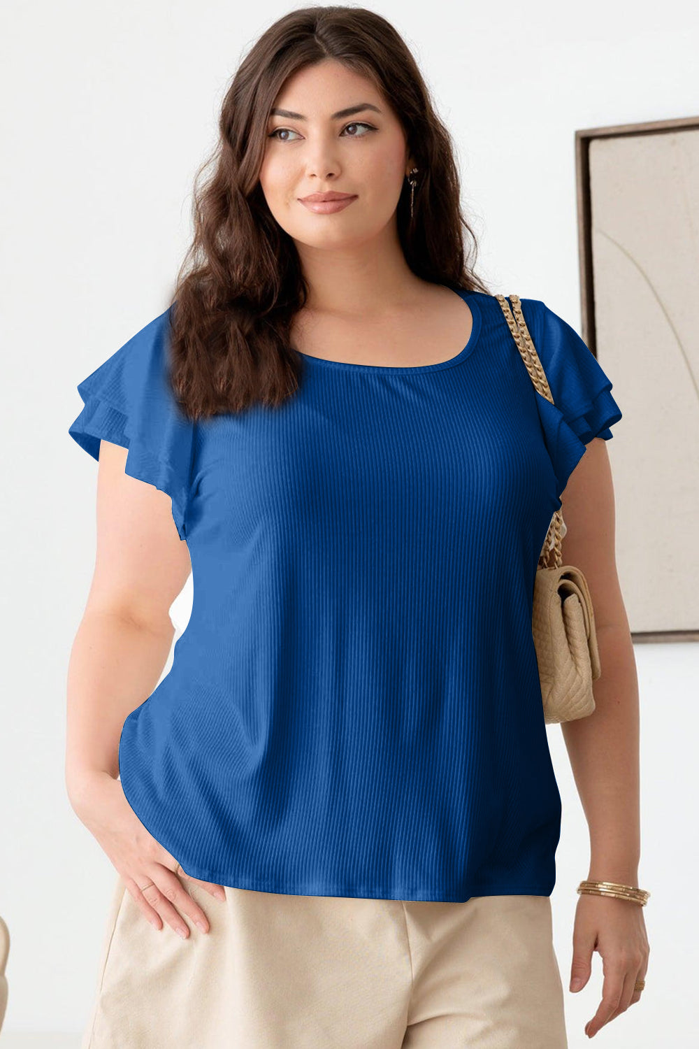 Gilli Royal Flutters Plus Size Short Fluttery Sleeve Top