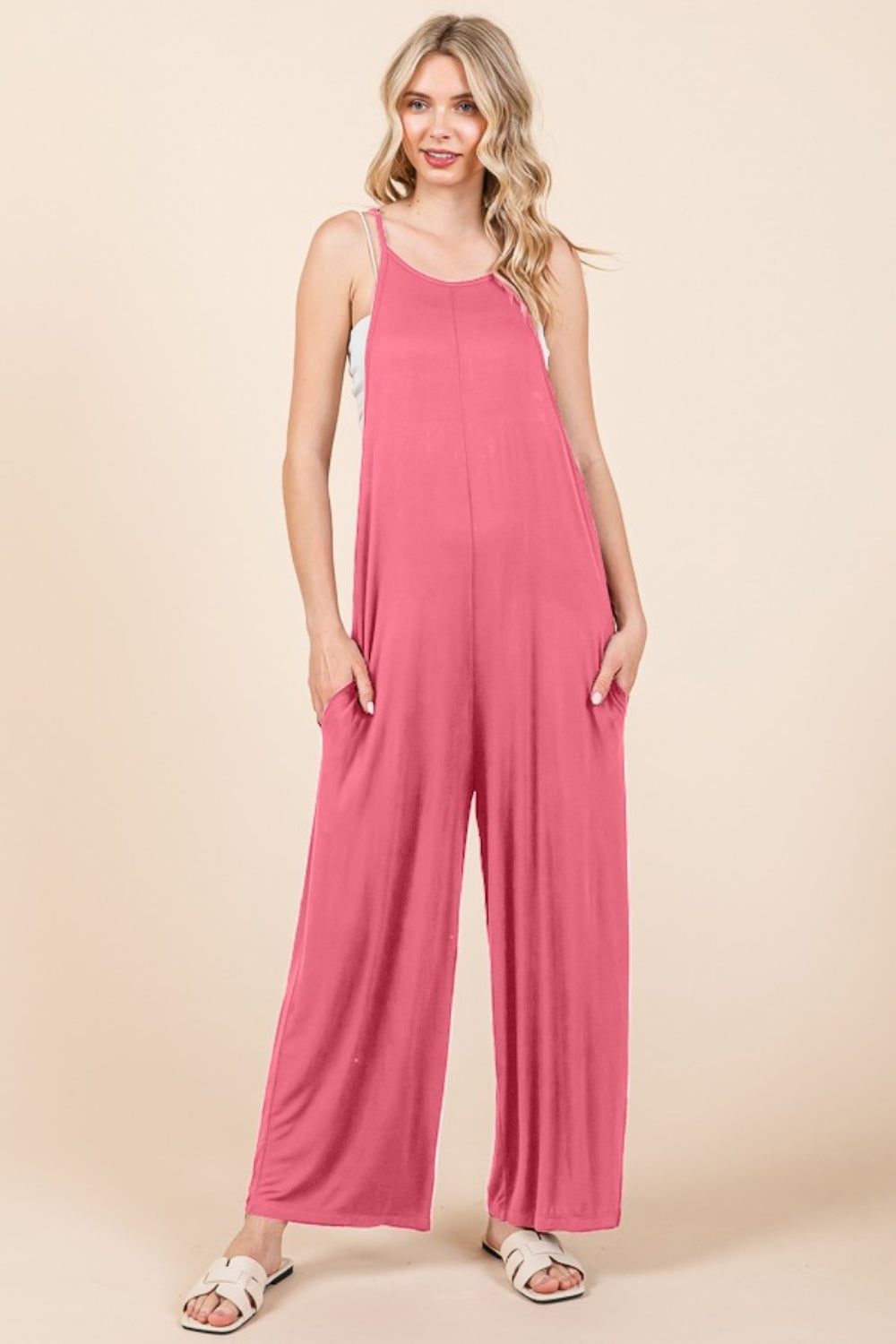 Culture Code Current Mood Sleeveless Wide Leg Jumpsuit with Pockets in Pink