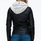 YMI Hooded and Happy Removable Faux Layered Multi-Pocket Jacket with Fuzzy Hood in Black