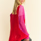 Davi & Dani Red Hot Openwork Contrast Open Front Cardigan